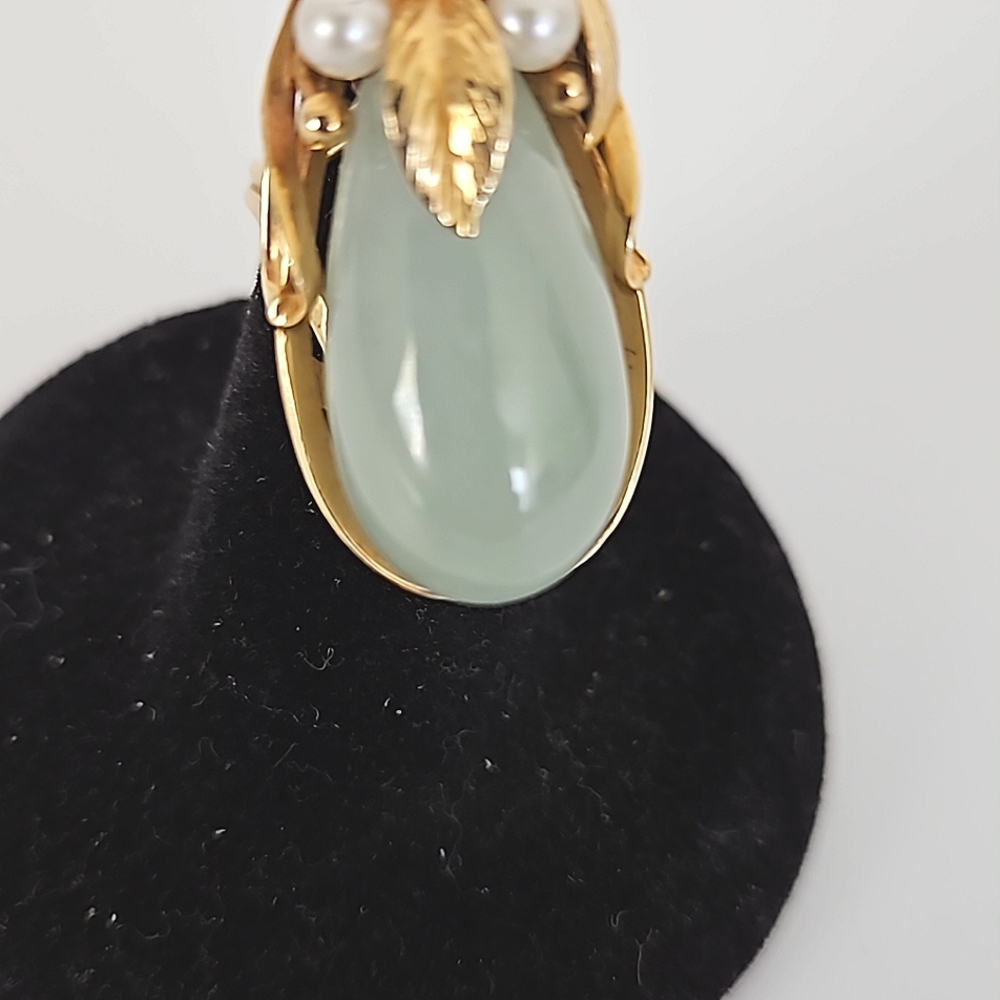 Vintage 14k Ming's Jadeite/Pearl Ring - Picture 3 of 8